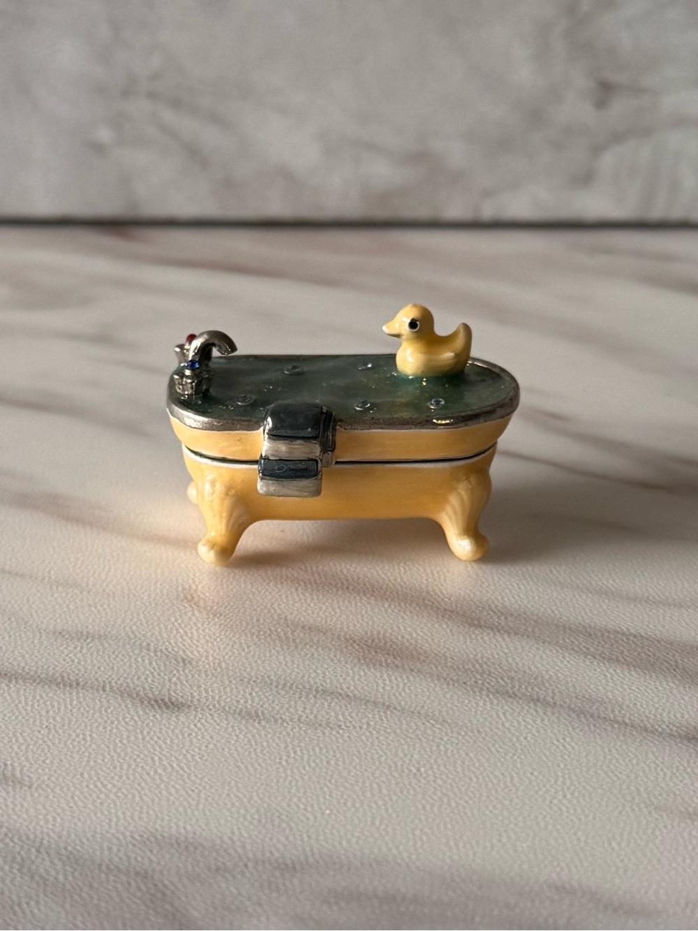 MONET Rubber Duck in Tub Trinket Box Enamel Keepsake Miniature Collectible